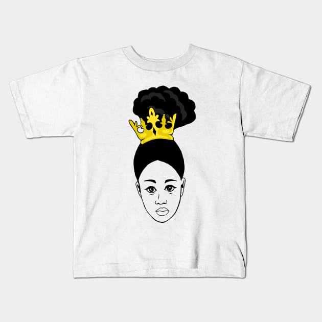 Brown Skin Girl Afro Melanin Queen Kids T-Shirt by Merchweaver